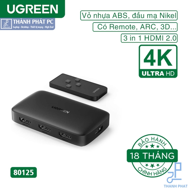Thiết bị Gộp HDMI 3 vào 1 4K30Hz có điều khiển Ugreen 80125