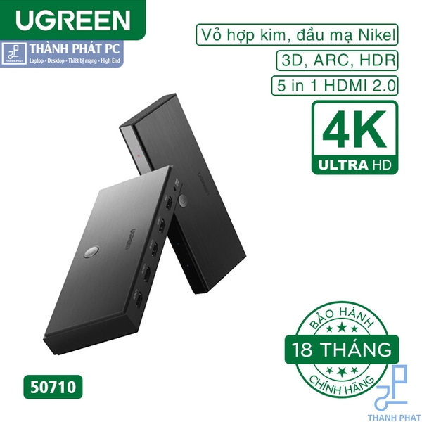 Bộ chuyển mạch 5 vào 1 ra HDMI 2.0 4k60Hz Ugreen 50710
