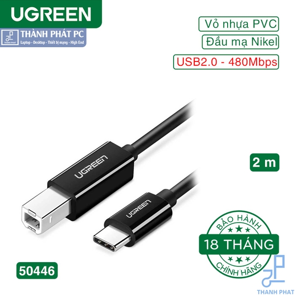 Cáp máy in USB 2.0 Type-C to Type-B dài 2m Ugreen 50446