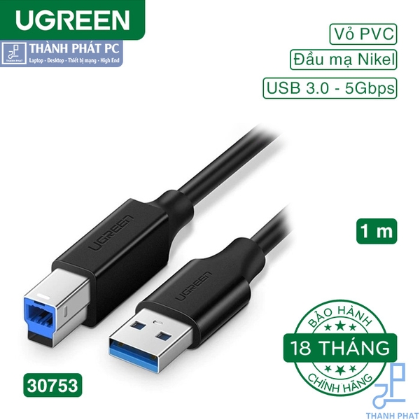 Cáp máy in USB 3.0 AM to BM dài 1m Ugreen 30753