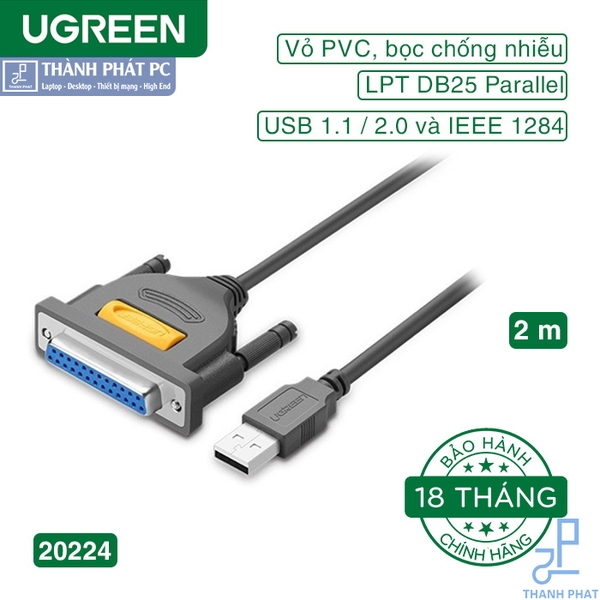 Cáp máy in USB to DB25 Parallel dài 2m Ugreen 20224