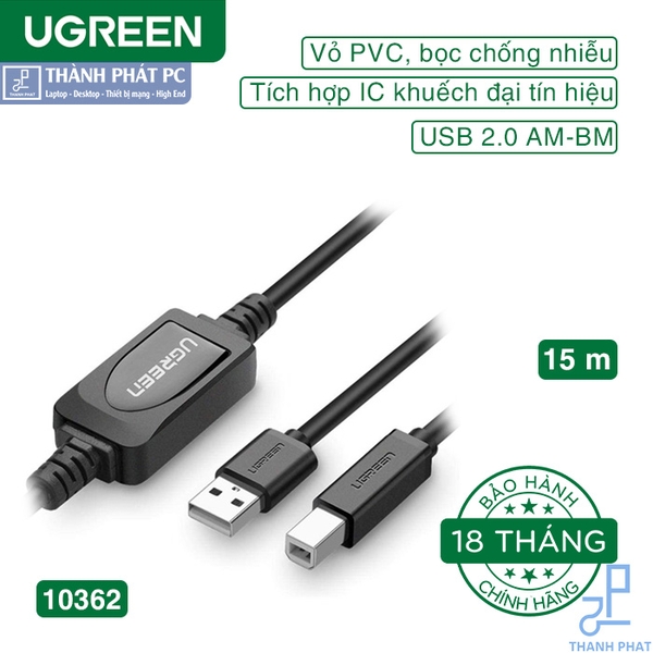 Cáp máy in USB 2.0 có IC khuếch đại dài 15m Ugreen 10362