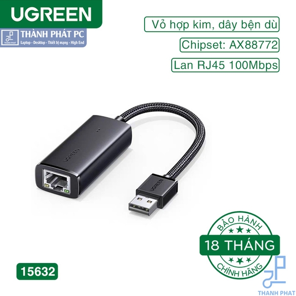 Cáp USB 2.0 to Lan 10/100Mbps vỏ hợp kim Ugreen 15632