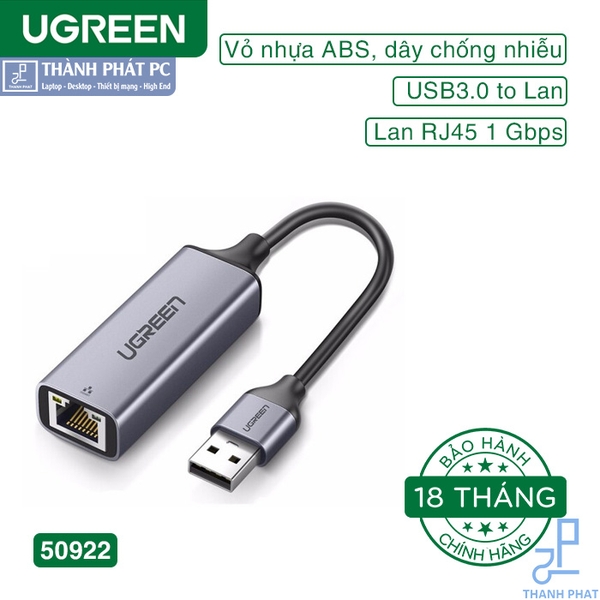 Cáp USB 3.0 to Lan hỗ trợ 10/100/1000Mbps Ugreen 50922