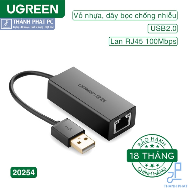 Cáp USB to Lan 2.0 Ethernet 10/100 Mbps Ugreen 20254