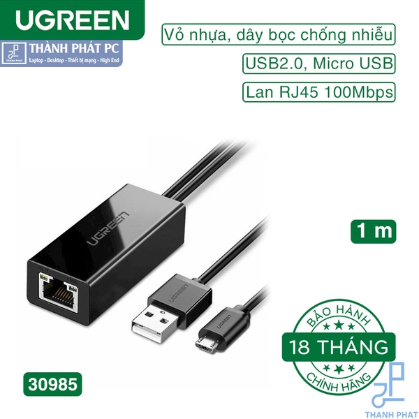 Cáp Micro USB to Lan 10/100Mbps cáp dài 1m Ugreen 30985