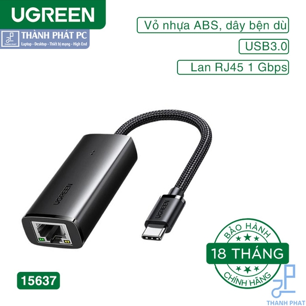 Cáp USB Type-C 3.0 to Lan Gigabit 10/100/1000Mbps Ugreen 15637