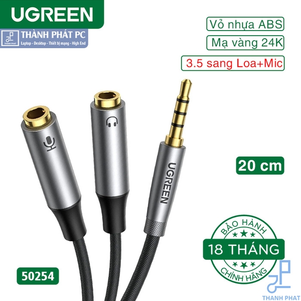 Cáp tách Audio 3.5mm ra 2 đầu 3.5mm Loa và Mic Ugreen 50254