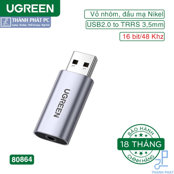 Card sound USB 2.0 to 3.5mm TRRS Mic & Loa Ugreen 80864