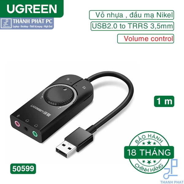 Card Sound USB 2.0 có điều khiển volume Mic&Loa dài 1m Ugreen 50599