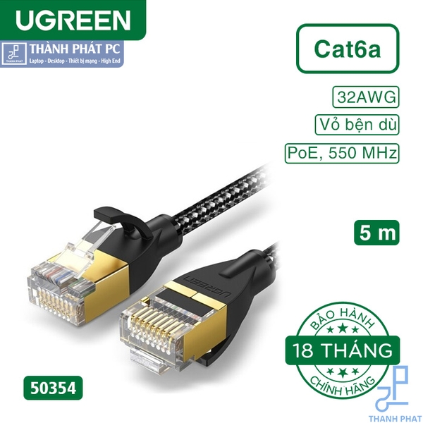 Cáp mạng đúc sẵn Cat6a bọc dù dài 5m Ugreen 50354