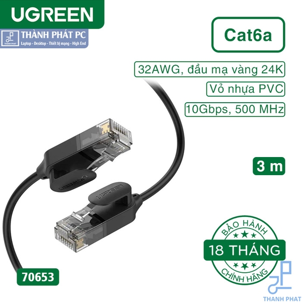 Cáp mạng đúc sẵn Slim Cat6a 10Gbps dài 3m Ugreen 70653