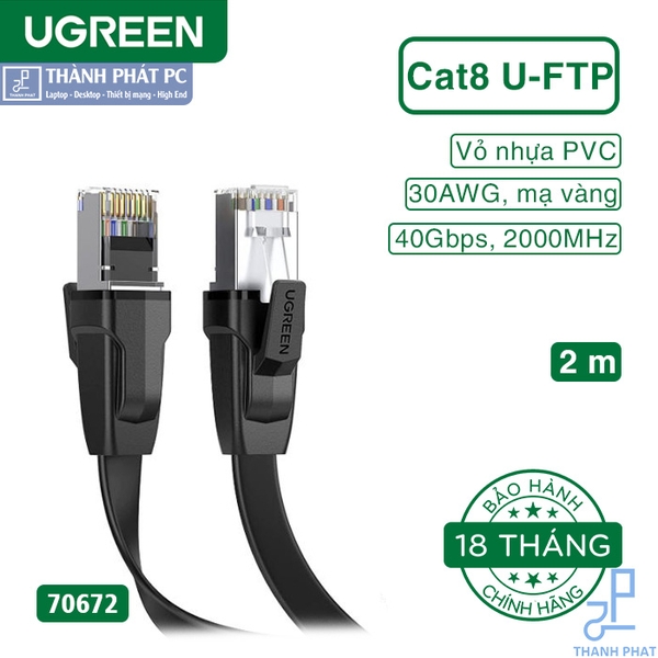 Cáp mạng đúc sẵn dẹt Cat8 U-FTP dài 2m Ugreen 70672