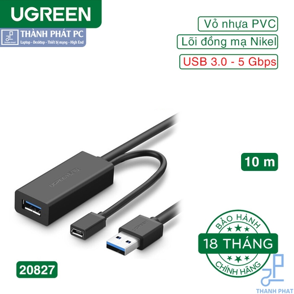 Cáp USB 3.0 nối dài 10m hỗ trợ nguồn Micro USB Ugreen 20827