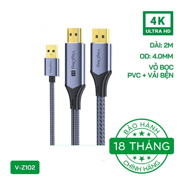 Cáp chuyển đổi VegGieg HDMI sang DisplayPort 4K60Hz V-Z102