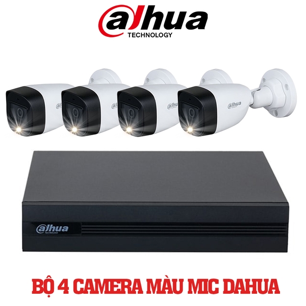 Trọn Bộ 4 Camera Quan Sát Dahua Có Màu Ban Đêm Tích Hợp Mic Thu Âm 2MP 1080P