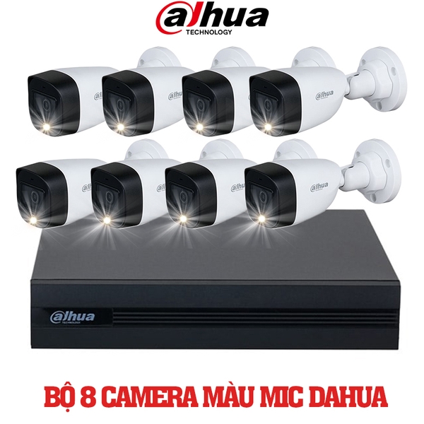 Trọn Bộ 8 Camera Quan Sát Dahua Có Màu Ban Đêm Tích Hợp Mic Thu Âm 2MP 1080P