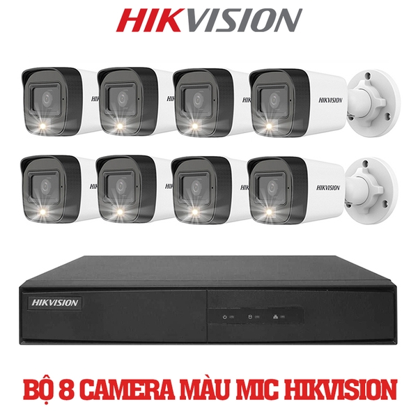 Trọn Bộ 8 Camera Quan Sát Hikvision Có Màu Ban Đêm Tích Hợp Mic Thu Âm 2MP 1080P