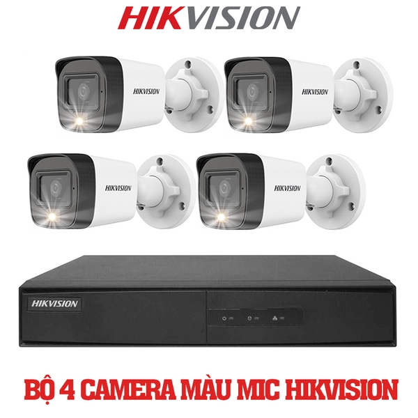 Trọn Bộ 4 Camera Quan Sát Hikvision Có Màu Ban Đêm Tích Hợp Mic Thu Âm 2MP 1080P