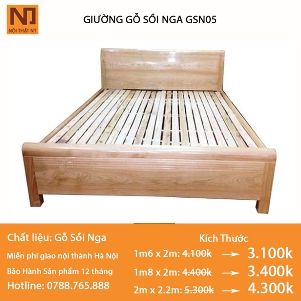 Giường ngủ gỗ sồi GSN05