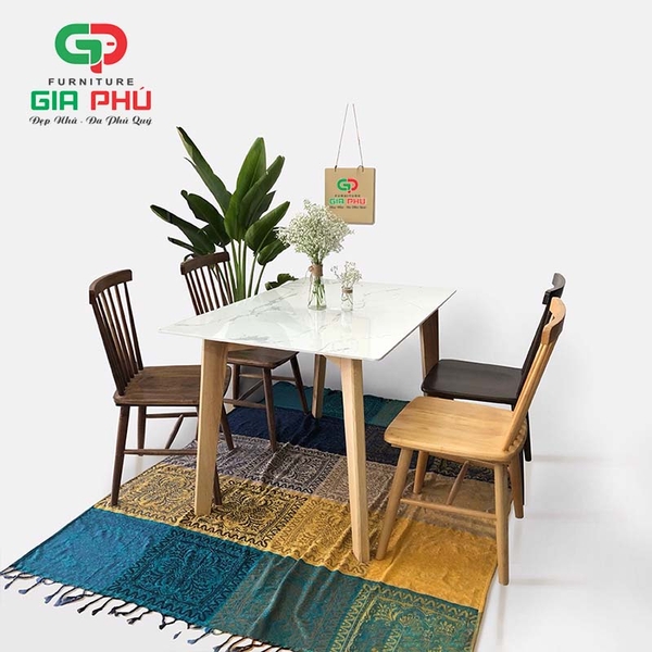 Bộ bàn ăn mặt đá Howard 4 ghế Pinnstol 7 nan - BBG10