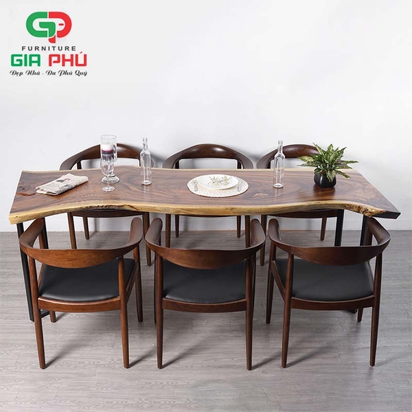 Bộ bàn ăn gỗ me tây nguyên tấm 6 ghế Kennedy - BBG12