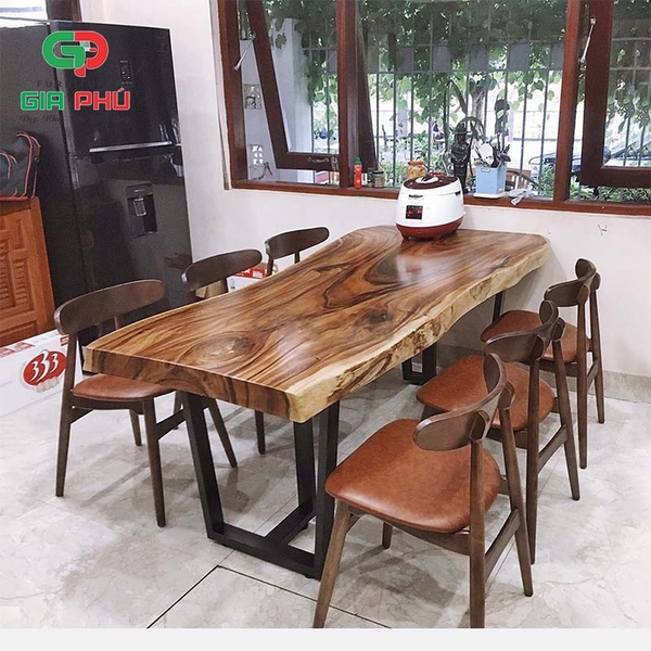 Bộ Bàn Ăn Gỗ Nguyên Khối Me Tây 6 Ghế Nệm Da - BBG30