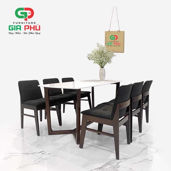 Bộ bàn ăn mặt đá Concorde 6 ghế gỗ nệm ngồi Kudo - BBG16