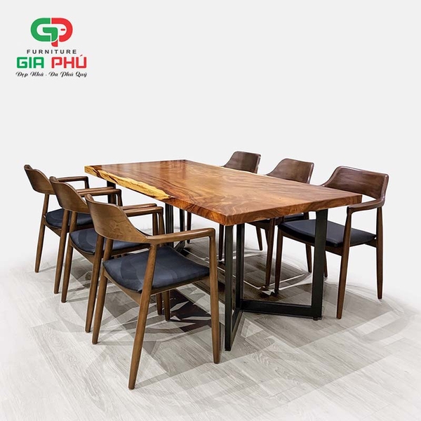 Bộ bàn ăn gỗ nguyên tấm me tây 6 ghế hiroshima - BBG19