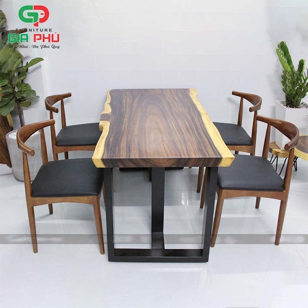 Bộ bàn ăn gỗ me tây nguyên tấm4 ghế bull gỗ - BBG25