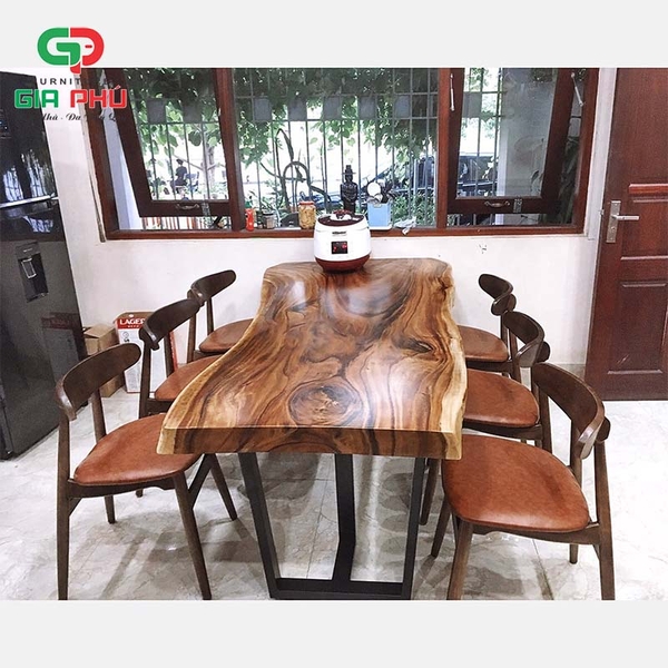 Bộ Bàn Ăn Gỗ Nguyên Khối Me Tây 6 Ghế Nệm Da - BBG30