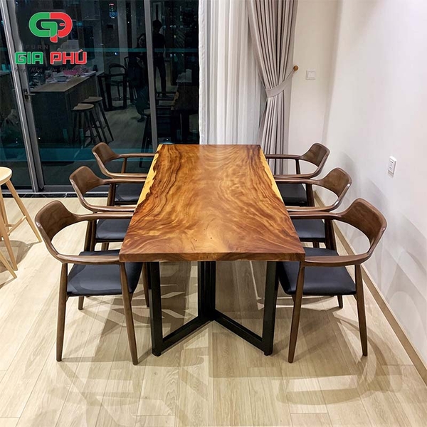 Bộ bàn ăn gỗ nguyên tấm me tây 6 ghế hiroshima - BBG19
