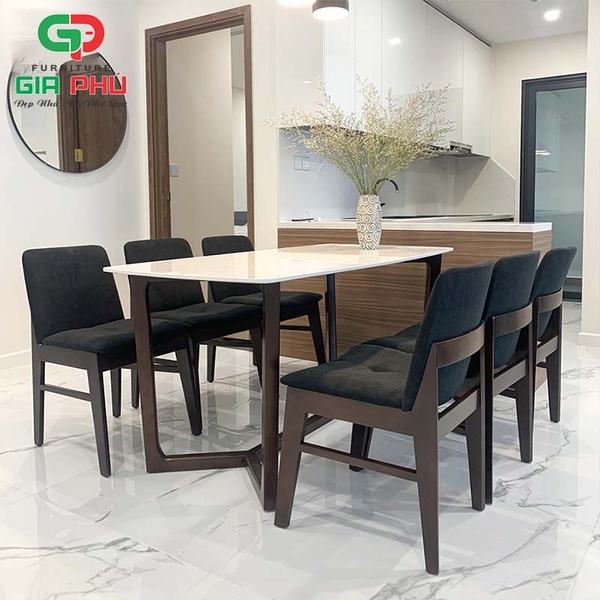 Bộ bàn ăn mặt đá Concorde 6 ghế gỗ nệm ngồi Kudo - BBG16