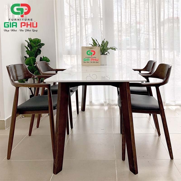 Bộ bàn ăn mặt đá Howard 4 ghế gỗ Hiroshima - BBG14