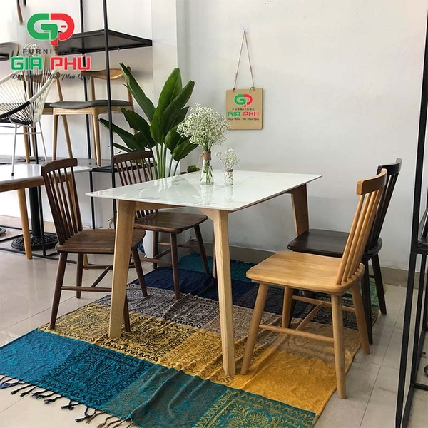 Bộ bàn ăn mặt đá Howard 4 ghế Pinnstol 7 nan - BBG10
