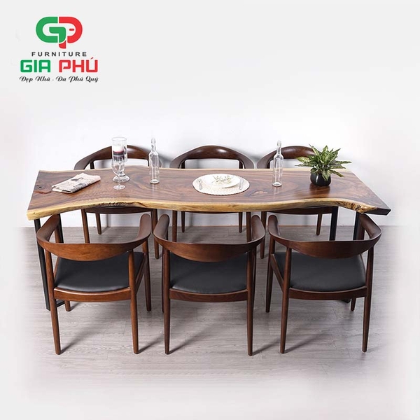 Bộ bàn ăn gỗ me tây nguyên tấm 6 ghế Kennedy - BBG12