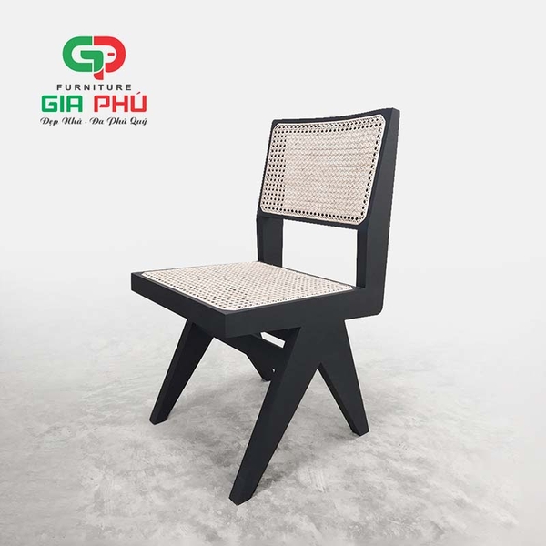 Ghế ăn cafe gỗ mây không tay Leg Pirerre Jeanneret đen black - G32-B
