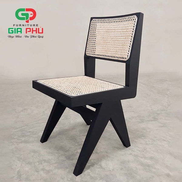 Ghế ăn cafe gỗ mây không tay Leg Pirerre Jeanneret đen black - G32-B