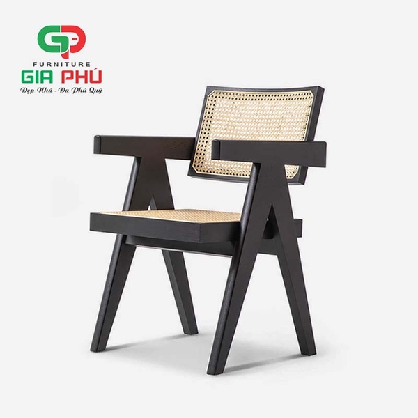 Ghế ăn cafe gỗ mây V Leg Pirerre Jeanneret đen black - G31-B