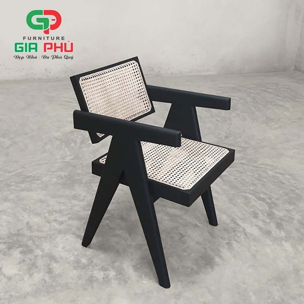 Ghế ăn cafe gỗ mây V Leg Pirerre Jeanneret đen black - G31-B