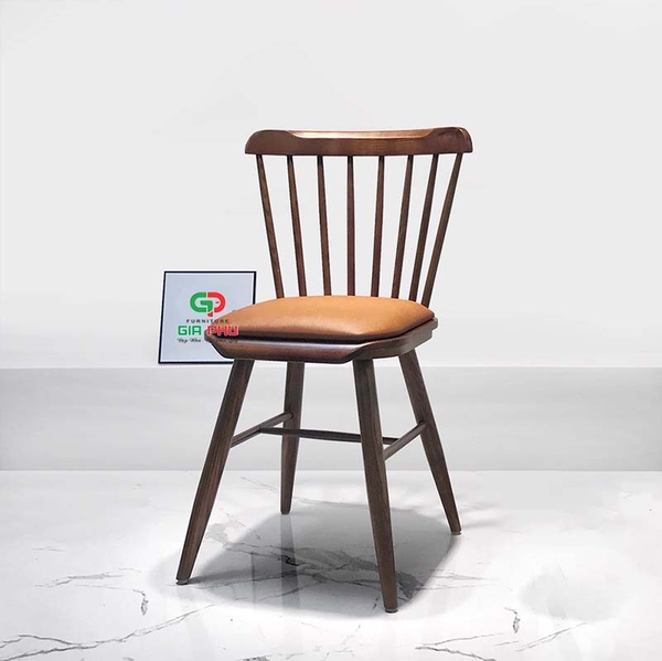 Ghế ăn cafe gỗ tự nhiên Pinnstol gỗ tự nhiên song tiện mặt ngồi nệm - G12 -WN