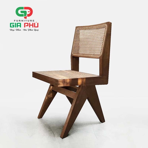 Ghế ăn cafe không tay gỗ mây Leg Prierre Jeanneret nâu Walnut G32-W