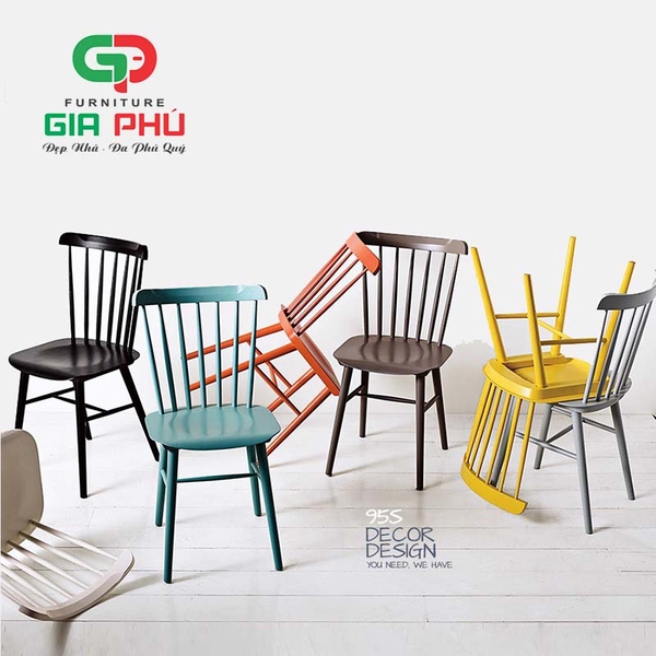 Ghế ăn ghế cafe 7 nan Pinstol gỗ cao su - G12
