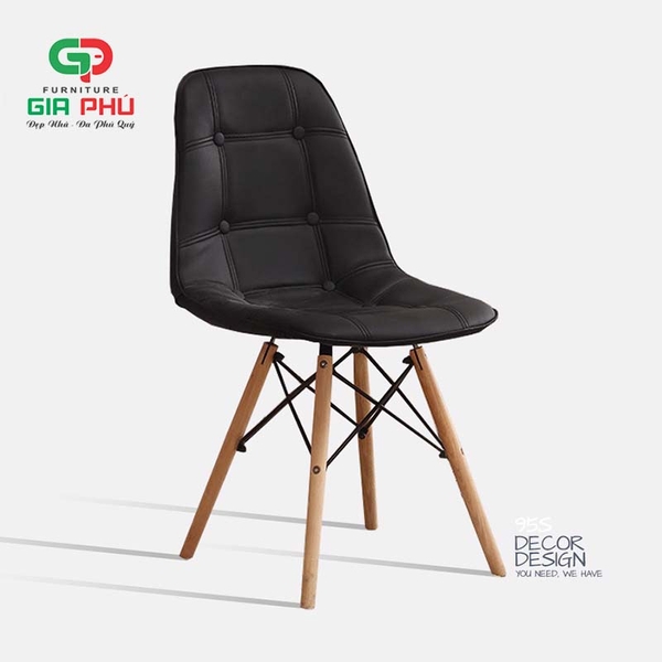 Ghế ăn ghế cafe Eames bọc da cúc chân gỗ - E5