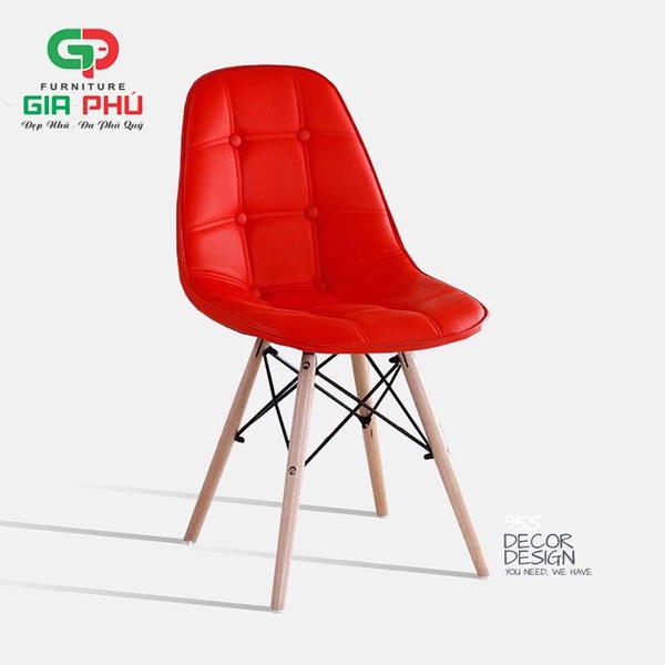 Ghế ăn ghế cafe Eames bọc da cúc chân gỗ - E5