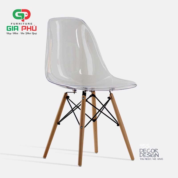 Ghế ăn ghế cafe Eames trong suốt chân gỗ - E7