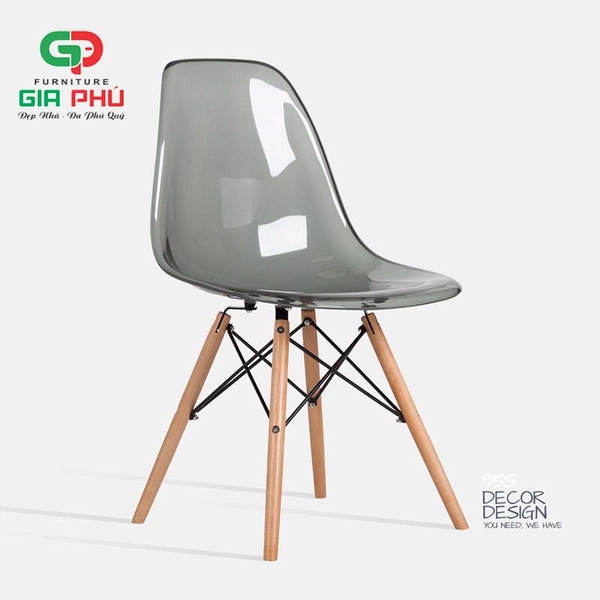 Ghế ăn ghế cafe Eames trong suốt chân gỗ - E7