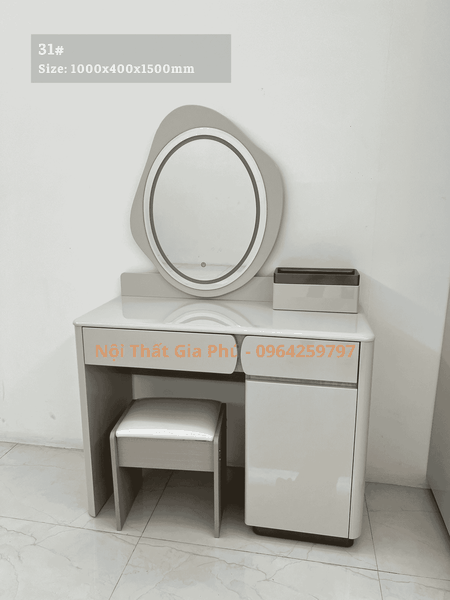 Bàn trang điểm xinh ngoan iu tại Tam Kỳ - Mẫu bàn 31 kèm gương Oval, ghế tựa tại Đà Nẵng