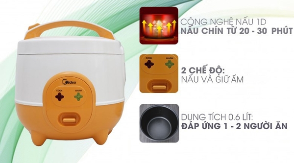 Nồi cơm nắp gài Midea 0.6 lít MR-CM06SD