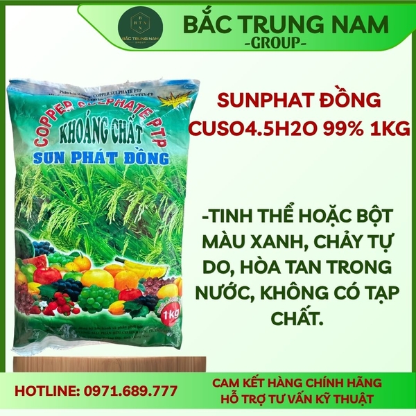 Sunphat đồng CuSO4.5H2O 99% 1kg Sun phát Đồng dùng xử lý hồ cá, diệt rong rêu cây trồng